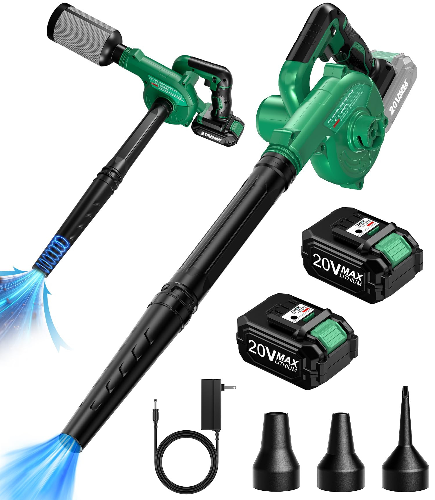 K I M O. Cordless Leaf Blower Vacuum Combo 4 in 1, 3 Nozzles &3 Modes for Inflation & Deflation, ... | Amazon (US)