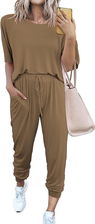 PRETTYGARDEN Women's 2 Piece Outfit Short Sleeve Pullover with Drawstring Long Pants Tracksuit Jo... | Amazon (US)