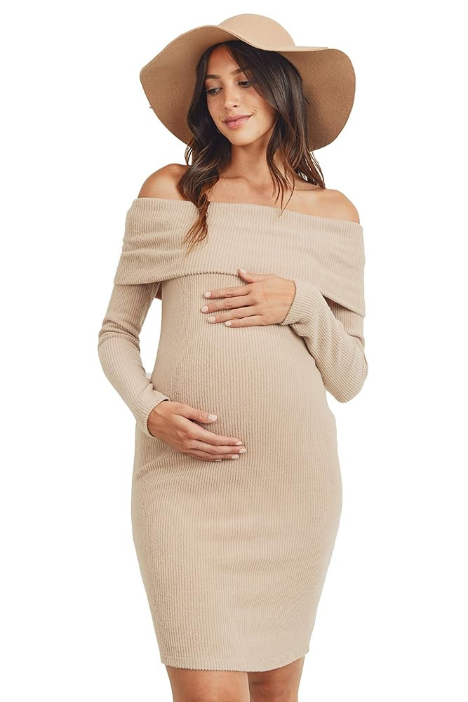 LaClef Women's Off Shoulder Sweater Knit Maternity Dress | Amazon (US)