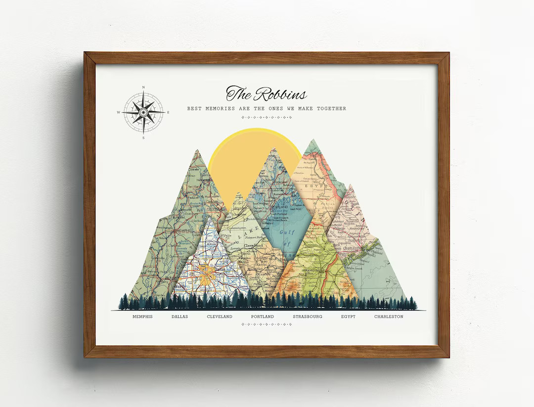 Custom Mountain Wall Art 3-15 Location Maps, First Anniversary Gift for Couple, Personalized Adve... | Etsy (US)