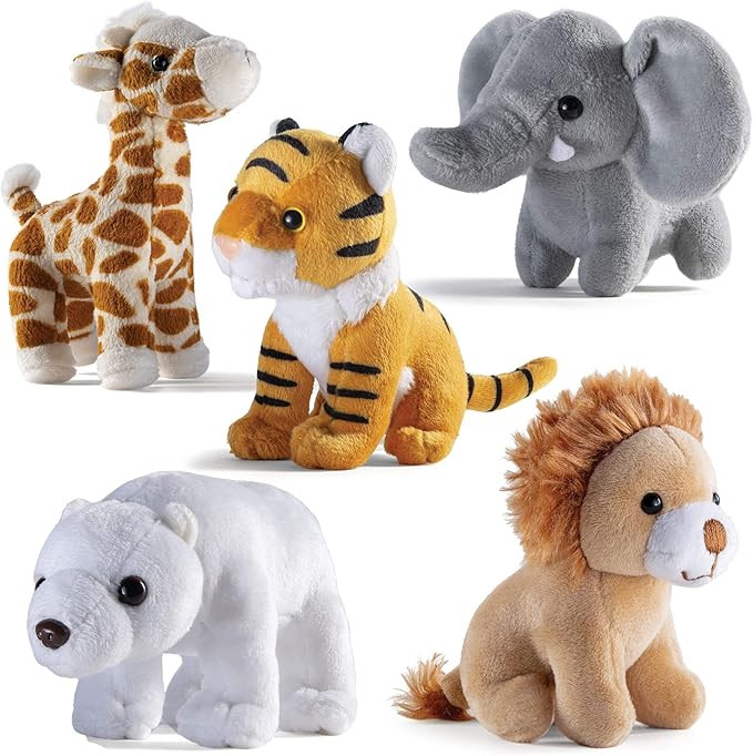 PREXTEX Safari Friends Stuffed Animal Gift Set - 5 Small Plush (Giraffe, Tiger, Lion, Polar Bear,... | Amazon (US)