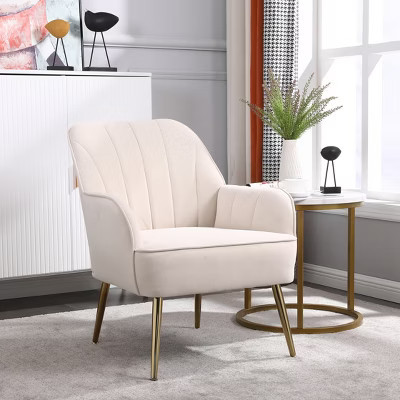 Lyngins Modern Mid Century Office Desk Chair Reception Chair,Thick Cushion Armchair Accent Chair for Office,Study,Beige | Target