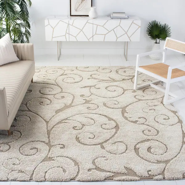 SAFAVIEH Florida Shag Shahin Scroll 1.2-inch Thick Textured Rug | Bed Bath & Beyond