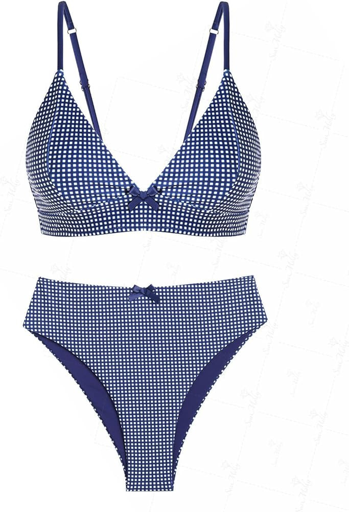 seamoly Vintage Fruit Cherry Print Bow Decor Tied Back High Waisted Bikini Set | Amazon (US)