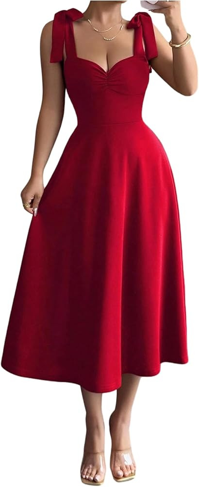 Floerns Women's Elegant Wedding Guest Dresses Bow Flare Ruffle Cocktail Party Summer Midi Dress | Amazon (US)