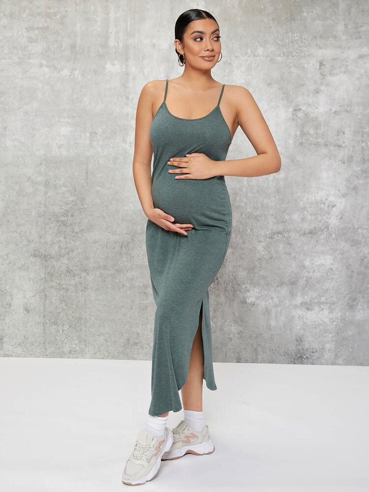 SHEIN BASICS Maternity Curved Hem Solid Dress | SHEIN
