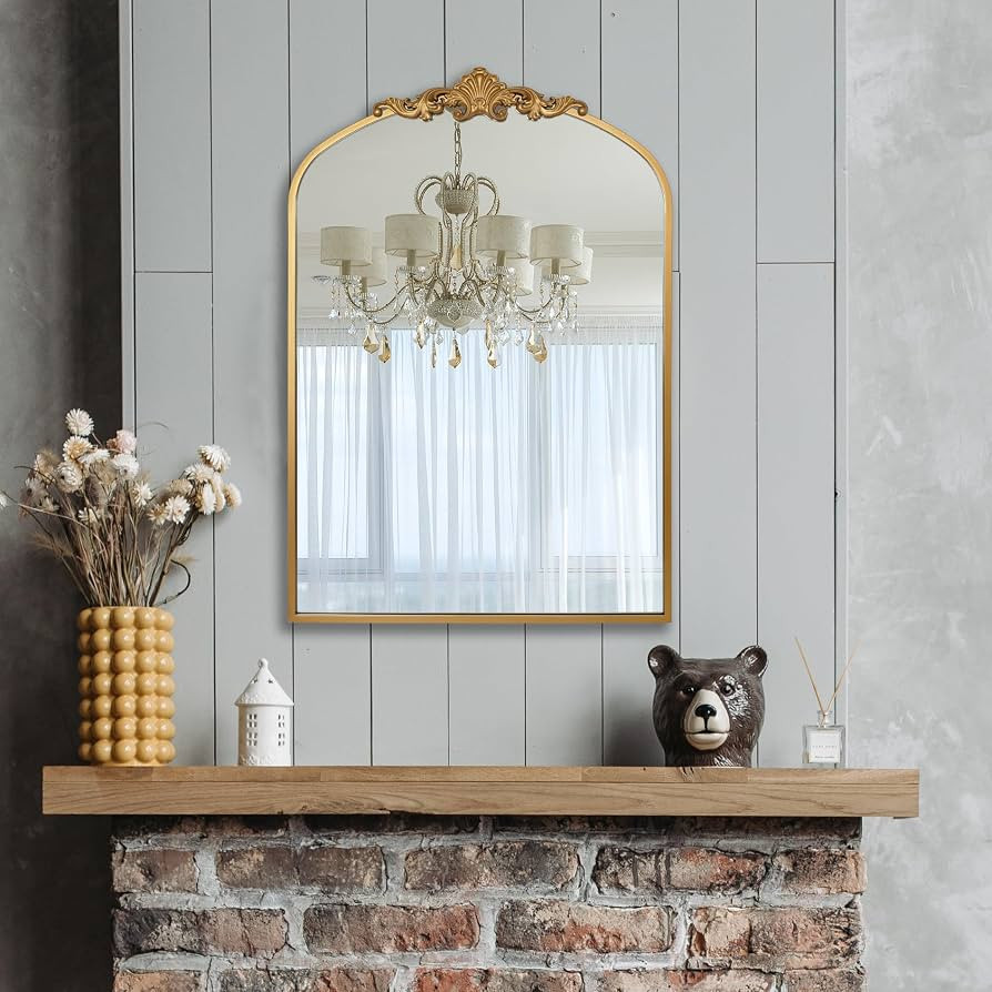 Ruomeng Arched Mirror Traditional Vintage Baroque Inspired Wall Mirror, Gold Wall Mounted Mirror ... | Amazon (US)