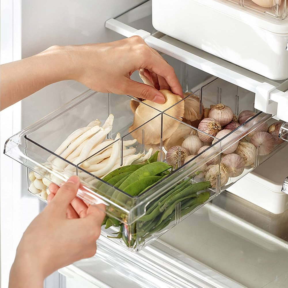 HUAYT Fridge Organisers,Fridge Drawer Storage Bins with Adjustable Slide Rail,Unique Freezer Shel... | Amazon (UK)