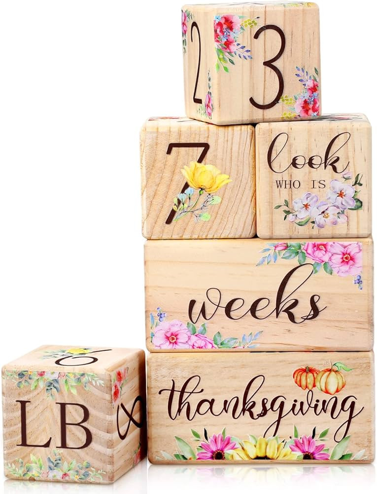 6 Pcs Baby Monthly Milestone Blocks Set Flower Natural Wooden Newborn Age Blocks with Week Month ... | Amazon (US)