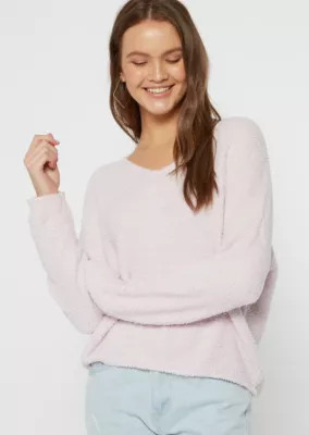 Lavender Cutout Eyelash Knit Teddy Sweater | rue21