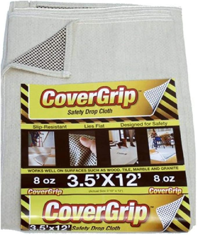 CoverGrip Canvas Safety Drop Cloth - 3.5' x 12' - Paint Drop Cloth with Slip-Resistent Dots - Cot... | Amazon (US)