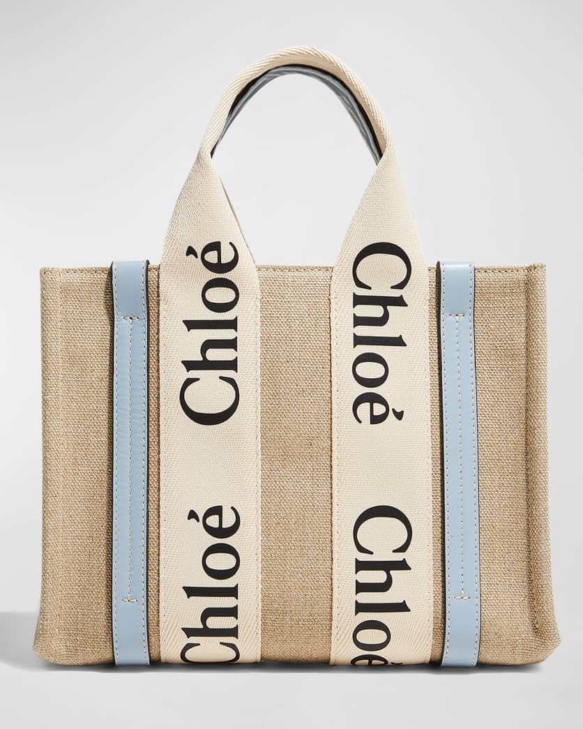 Chloe Woody Small Eco Linen Tote Bag | Neiman Marcus