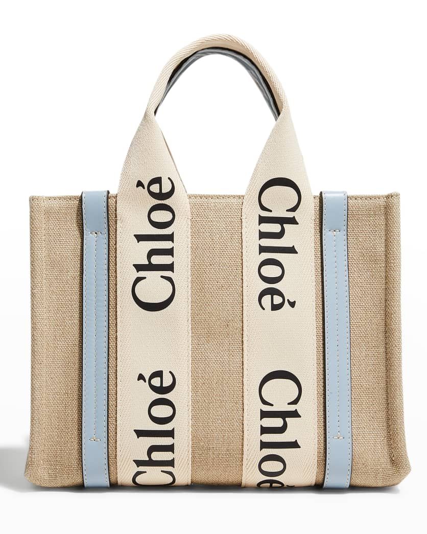 Chloe Woody Small Eco Linen Tote Bag | Neiman Marcus
