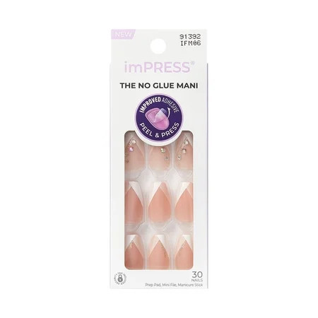 KISS imPRESS Modern French Tip Medium Coffin Press-on Nails White 30 Pieces | Walmart (US)