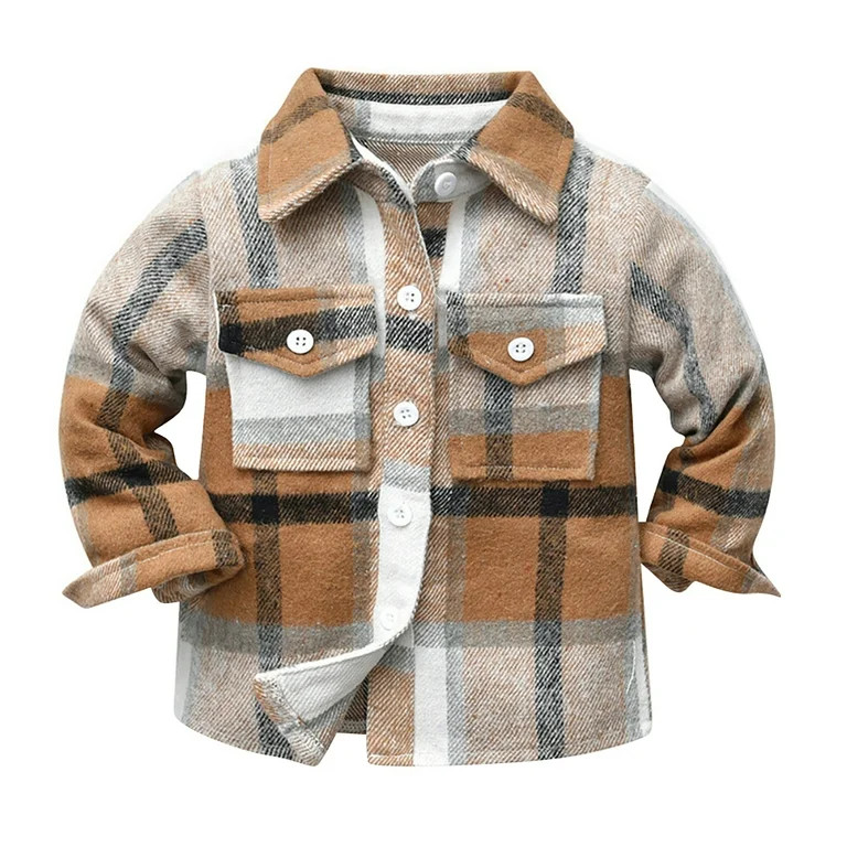 IBTOM CASTLE Toddler Kids Boys Girls Flannel Plaid Shirt Jacket Long Sleeve Lapel Button Down Poc... | Walmart (US)