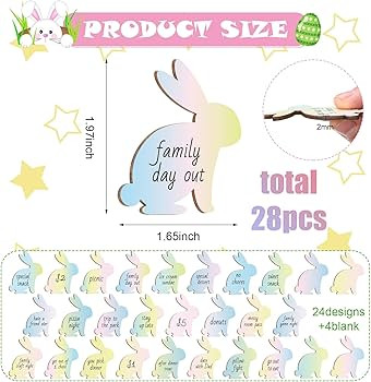 28 Pcs Wooden Easter Bunny Tokens Bunny Shape Wood Easter Tags Unfinished Coins for Children Bask... | Amazon (US)