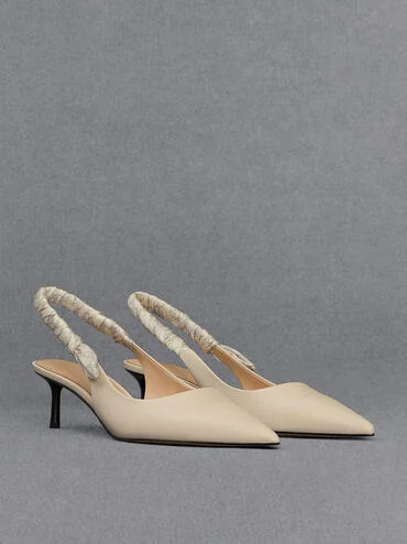 Tully Leather Ruched-Strap Slingback Pumps
    
         - Chalk | Charles & Keith AU