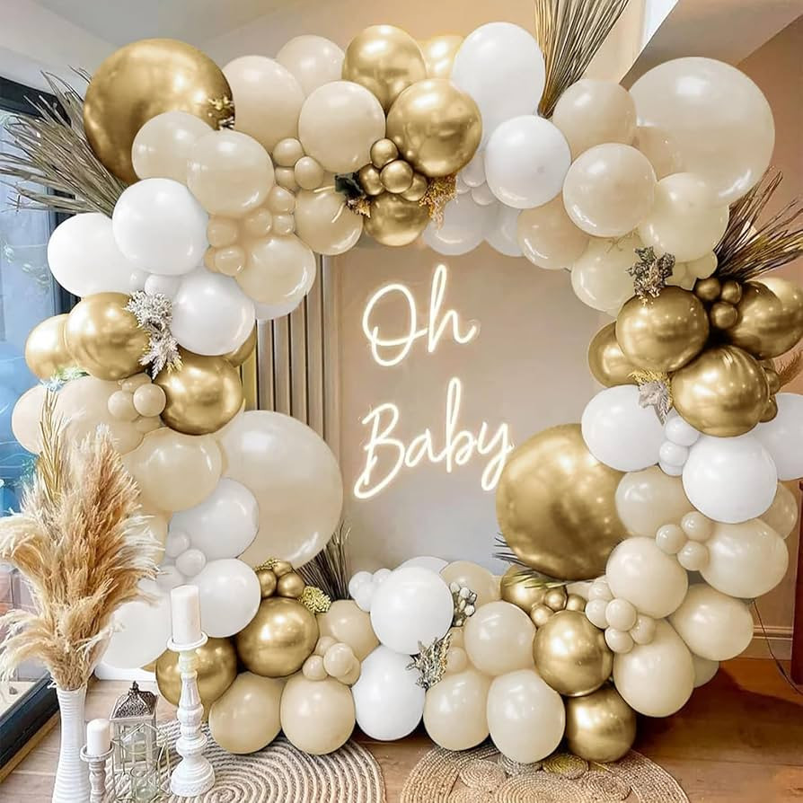 Sand White Gold Balloon Arch Kit, White Beige Chrome Gold Balloons Cream Balloons Metallic Gold B... | Amazon (CA)