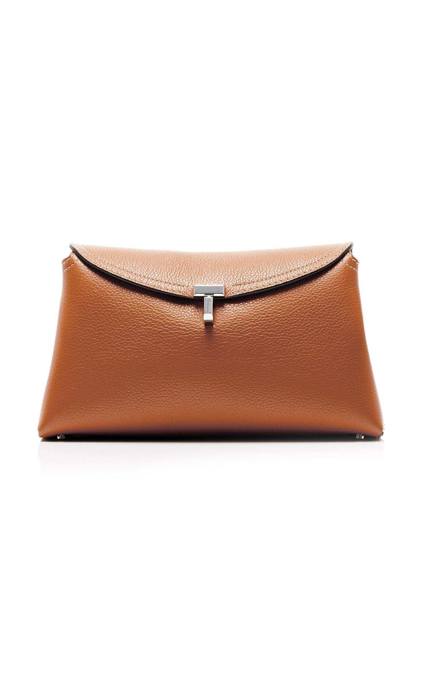 Toteme - T-Lock Leather Clutch - Tan - OS - Moda Operandi | Moda Operandi (Global)