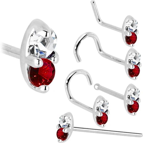 14kt White Gold 1.5mm Genuine Ruby Diamond Marquise Nose Ring | Body Candy