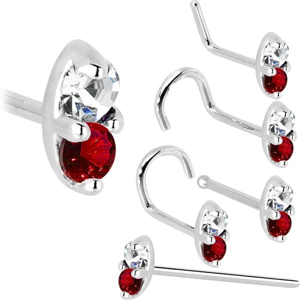 14kt White Gold 1.5mm Genuine Ruby Diamond Marquise Nose Ring | Body Candy