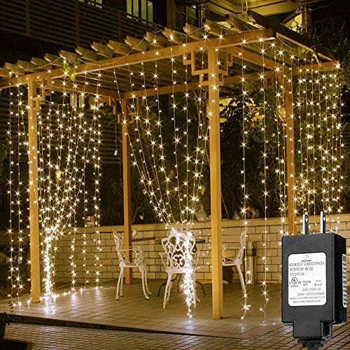 Solhice LED Curtain Lights Outdoor 20ft x10ft, 600 LEDs 8 Modes Plug in Window String Lights Indo... | Amazon (US)