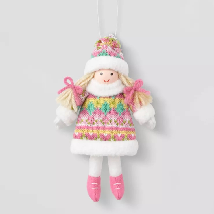 Knit Child with Fair Isle Sweater & Stocking Hat Christmas Tree Ornament Pink - Wondershop... | Target