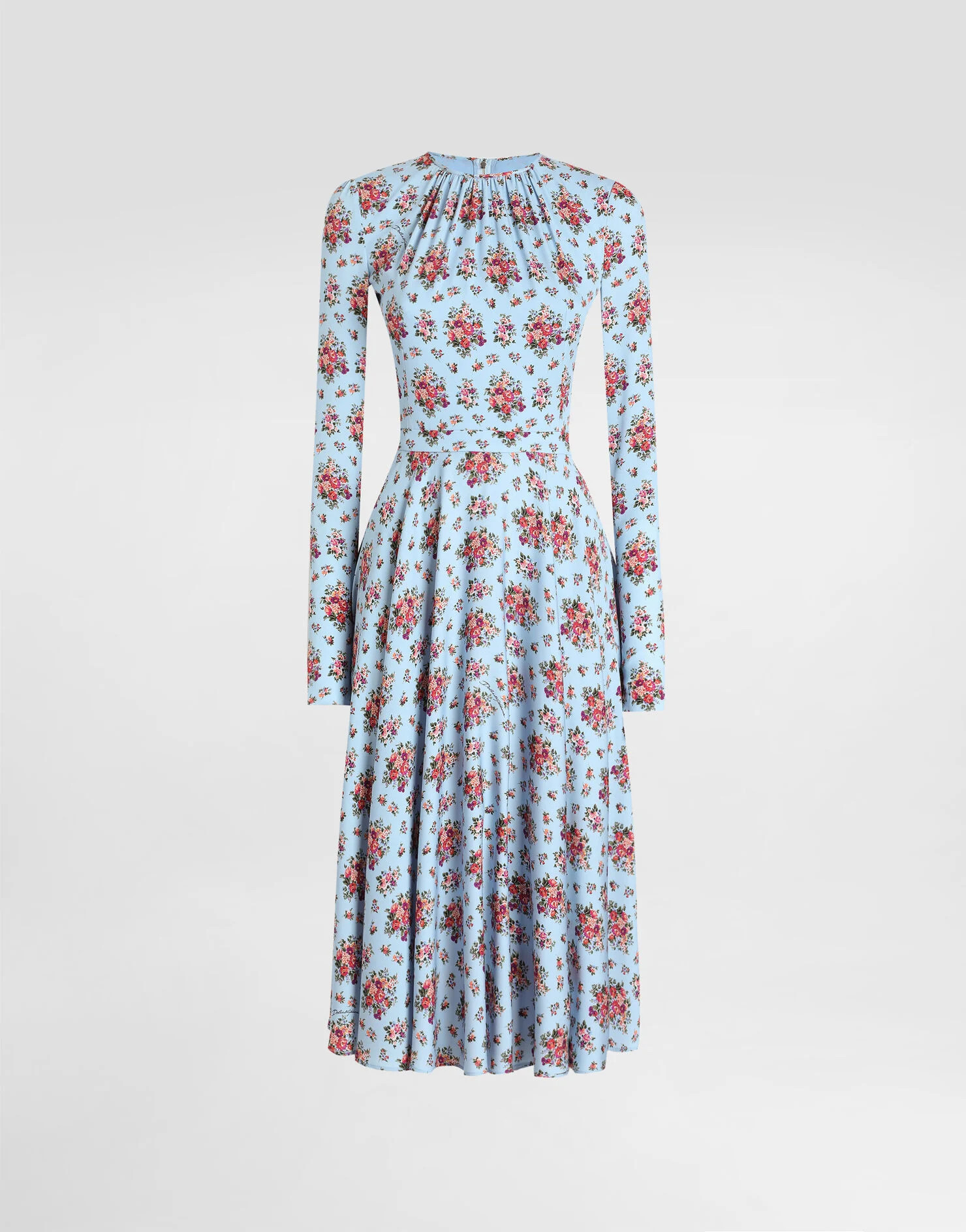 Small flower bouquets-print long charmeuse dress | Dolce & Gabbana US