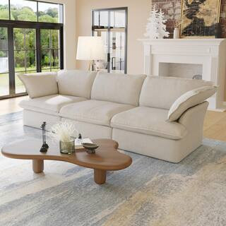 122.82 in. Flared Arm Linen Modern Rectangle Sofa with Pillow in Beige | The Home Depot