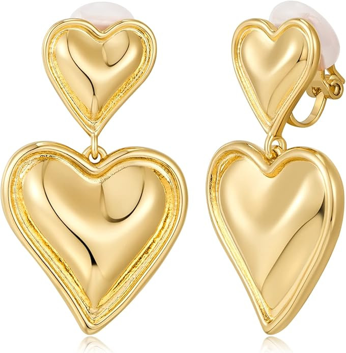 WOWORAMA Matte Gold Clip On Earrings for Women Gold Geometry Heart Clip Earrings Vintage Teardrop... | Amazon (US)