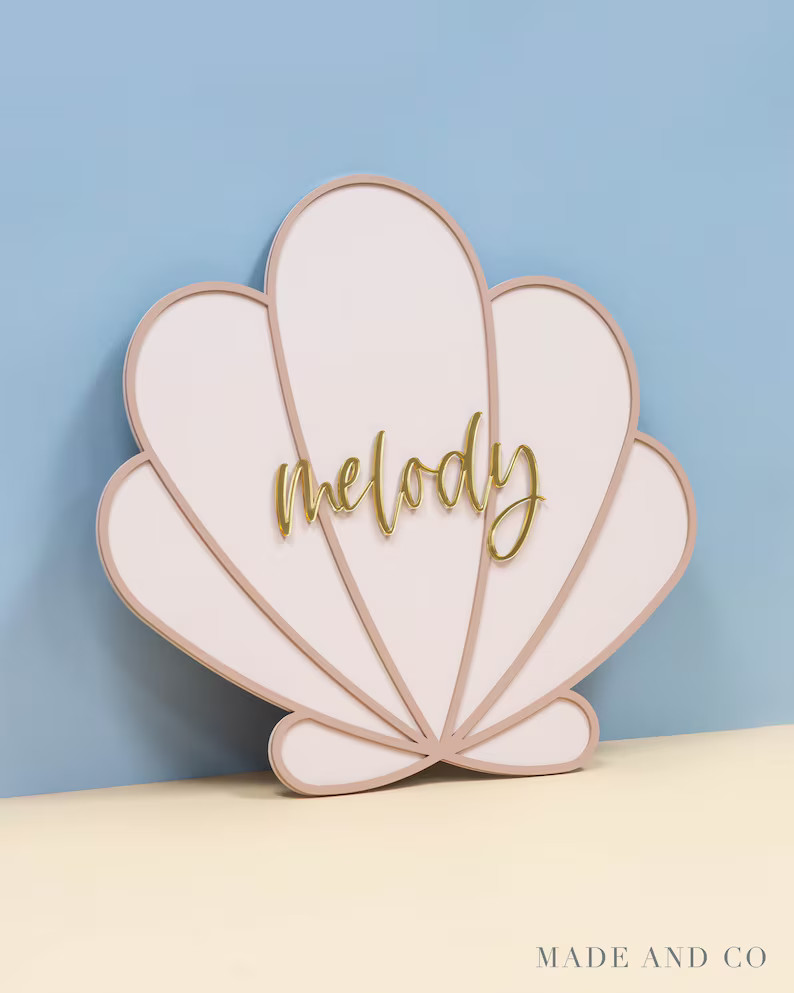 Wooden Seashell Name Sign - Handmade, Hand crafted, Mermaid theme, Birthday Decor, Nursery decor,... | Etsy (US)