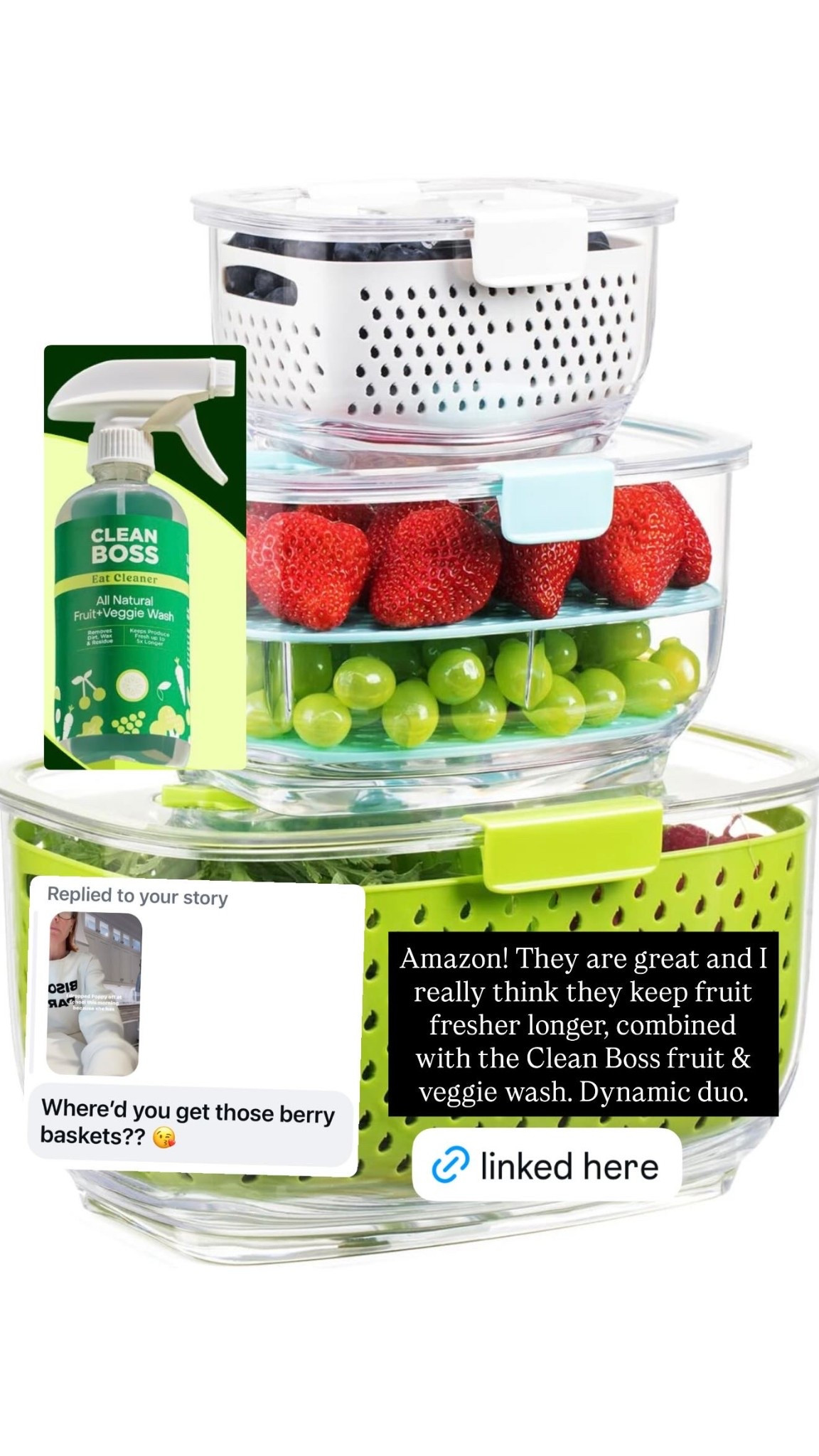 These berry containers + the Clean Boss fruit & veggie wash have completely changed my fridge game. 🍓🫐🍇

My berries seriously stay fresher longer, my fridge looks way more organized, and I waste SO much less produce now. Busy mom kitchen upgrade that’s actually worth it.

Linking the berry keepers, fruit wash, and a few other favorite fridge organization finds! ✨

#LTKmomlife #LTKHome #LTKOver40