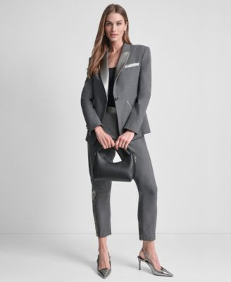 Dkny Womens Notch Collar One Button Tuxedo Jacket Mid Rise Pants | Macy's