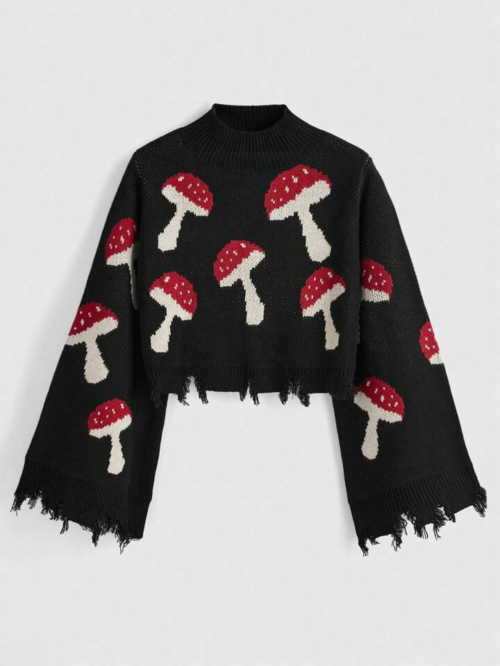 ROMWE Fairycore Pullover mit Riss All Over Pilz Muster | SHEIN