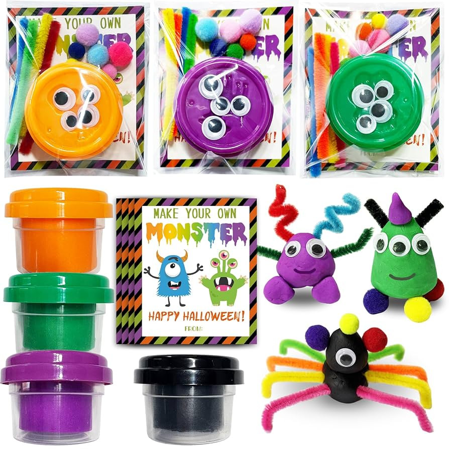 Halloween Party Favors - 24 Pack Make a Monster Playdough Kits - Funny Halloween Goodie Bag Stuff... | Amazon (US)