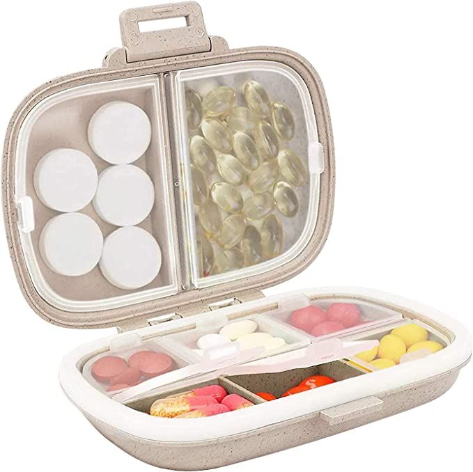 Daily Pill Organizer, 8 Compartments Portable Pill Case, Pill Box to Hold Vitamins, Cod Liver Oil | Amazon (US)