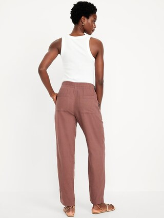 High-Waisted Linen-Blend Straight Ankle Pants | Old Navy (US)