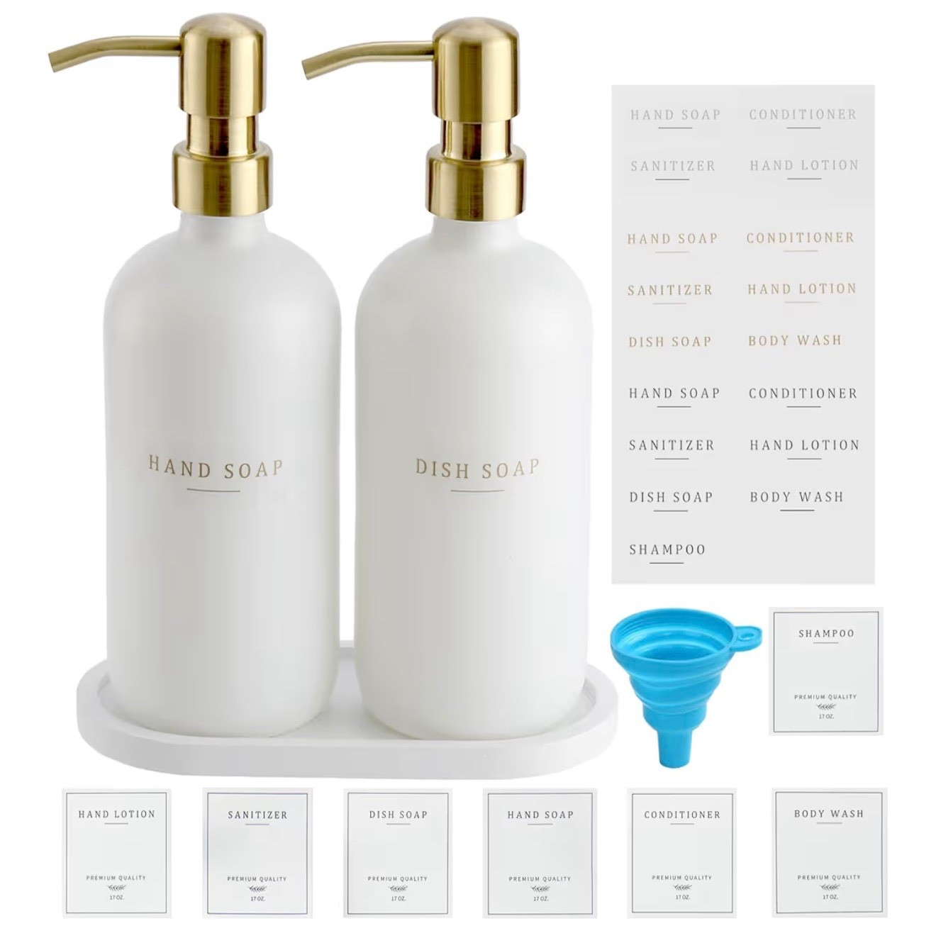 Soap Dispenser Bathroom - Dish and Hand Soap Dispenser Set, Glass Soap Lotion Dispenser with Pump for Kitchen with Tray, Waterproof Labels, 2 Lotion White Bottle/Gold Pump N



#LTKHome #LTKSaleAlert #LTKBeauty