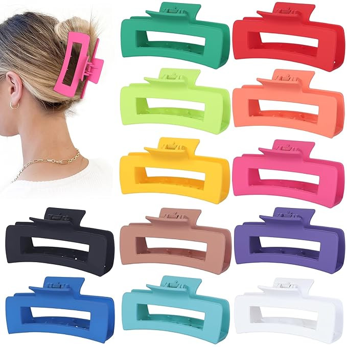 Sisiaipu 4.1 Inch Jumbo Claw Clips for Thick Hair - 12 Pcs Square Hair Accessories for Women and ... | Amazon (US)