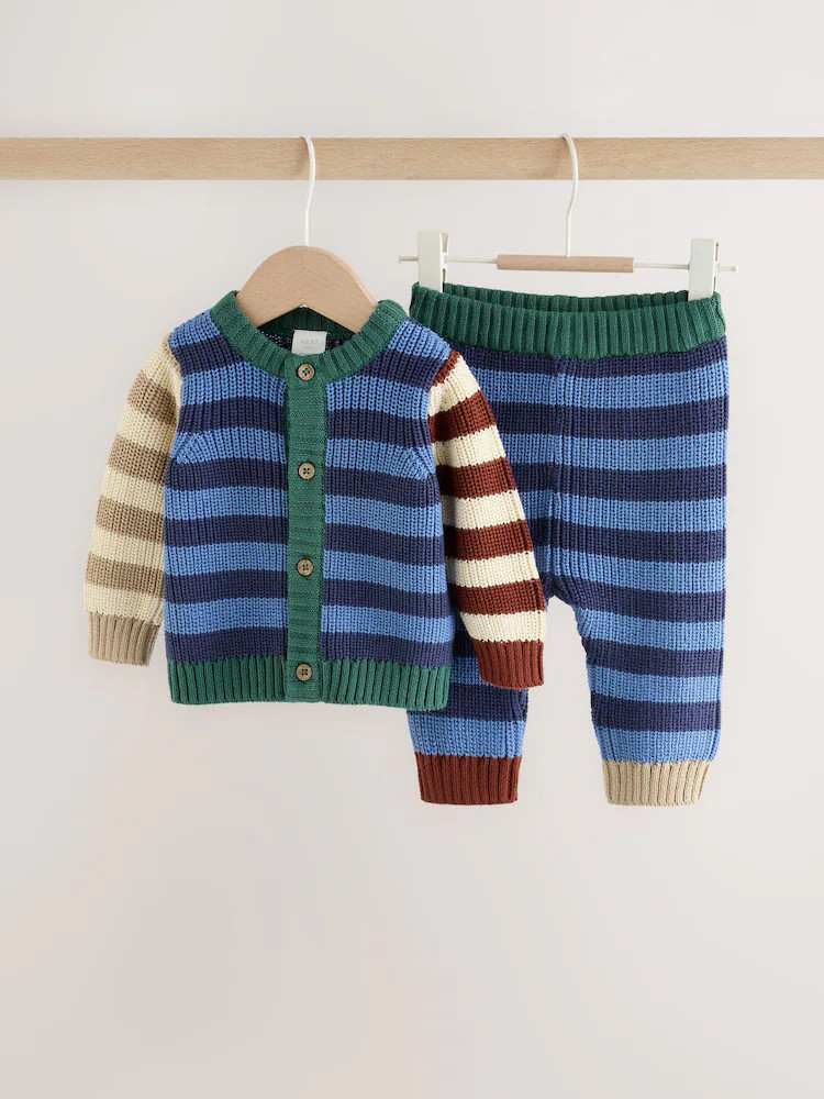 Blue Stripe Knitted Cardigan and Legging Baby Set (0mths-2yrs) | Next EU