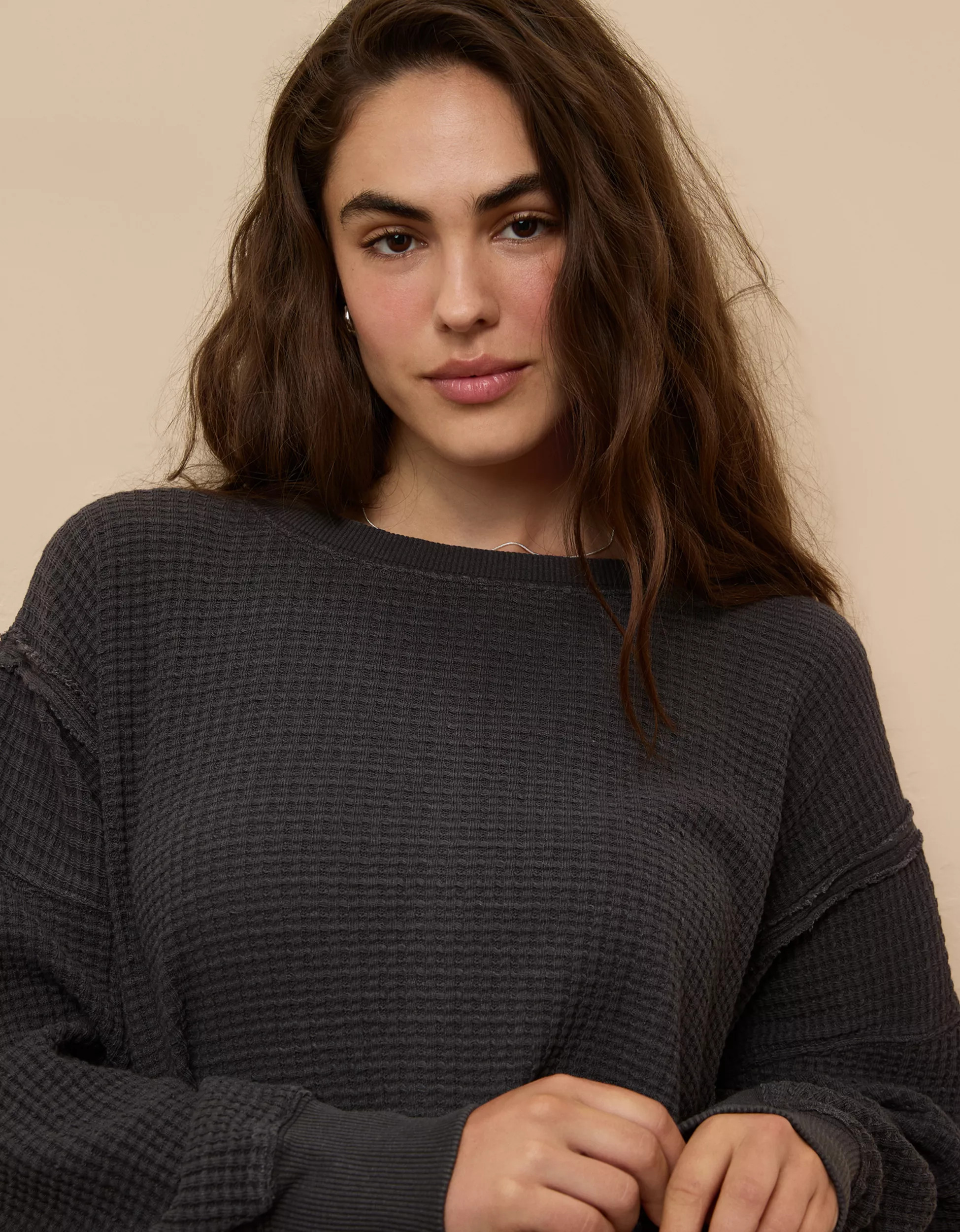 AE Big Hug Waffle Crew Neck Sweatshirt | American Eagle Outfitters (US & CA)