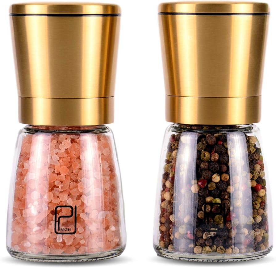 Grinder Set - Golden Salt and Pepper Shaker Mill - Brass Pepper Grinders Refillable - Adjustable ... | Amazon (US)