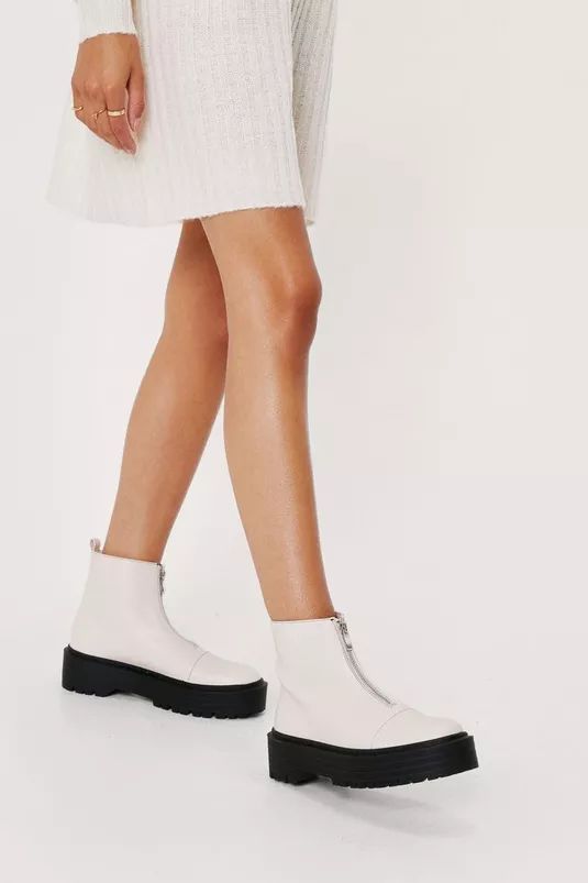 Tumbled Pu Front Zip Boots | Nasty Gal (US)