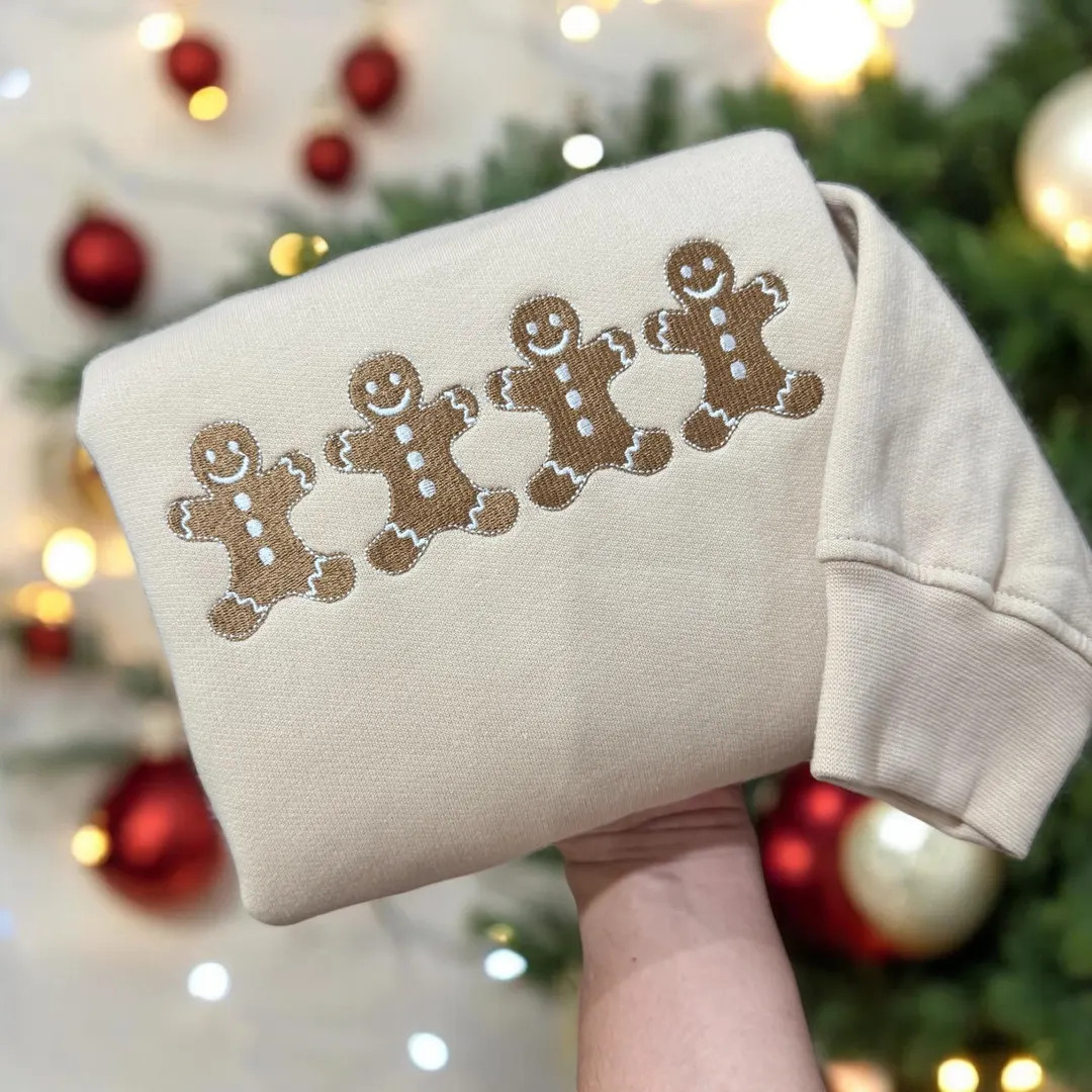 Gingerbread Men Embroidered Sweatshirt | Baking Crewneck with Embroidered Gingerbread Men | Gift ... | Etsy (US)