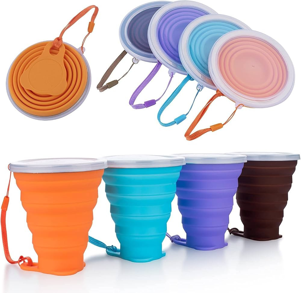 ME.FAN Silicone Collapsible Travel Cup - Silicone Folding Camping Cup with Lids - Expandable Drin... | Amazon (US)