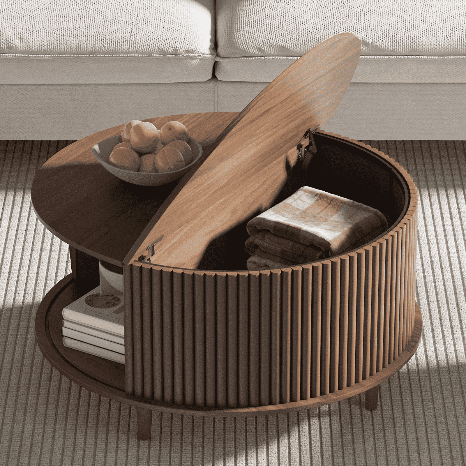 JOINICE Mid Century Modern Round Flip Top Coffee Table with Storage,for Living Room,Walnut | Walmart (US)