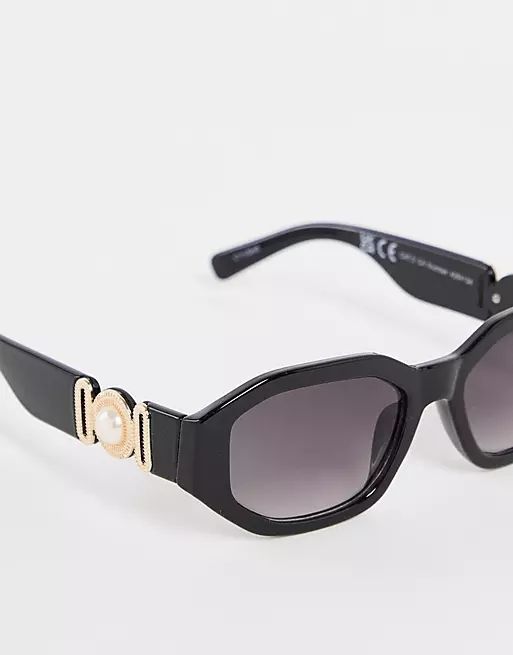 Pieces vintage style sunglasses in black with gold detail | ASOS (Global)