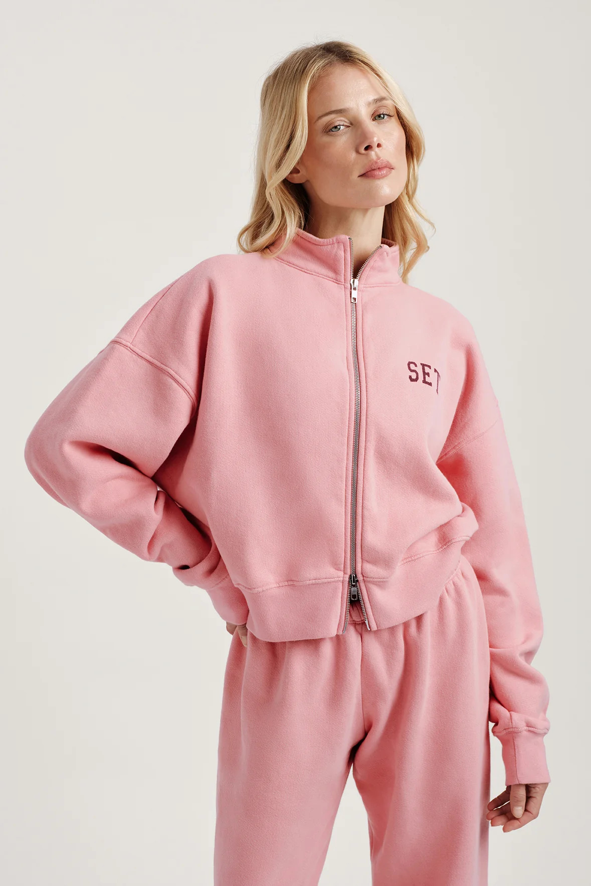 MIDWEIGHT SWEATS STAPLE SET FUNNEL ZIP - ROSEBUD | SET Active