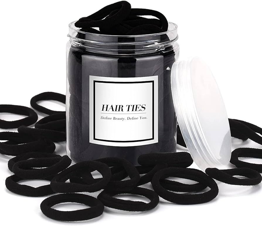 50PCS Black Hair Ties,Cotton Seamless Ponytail Holders,No Damage Elastics Hair Bands for Thick He... | Amazon (US)