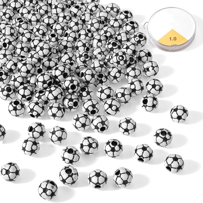 100 Pcs Soccer Beads Acrylic Loose Beads for Bracelets, Necklace, Lanyard, Keychains, Jewelry Mak... | Amazon (US)